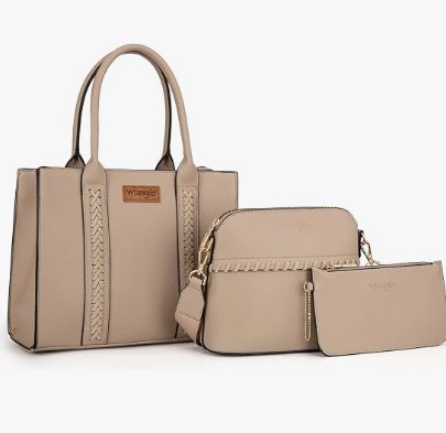 Wrangler 3PCS Purses for Women Tote Bag Crossbody Handbag and Wallet Set with Guitar Strap — 3