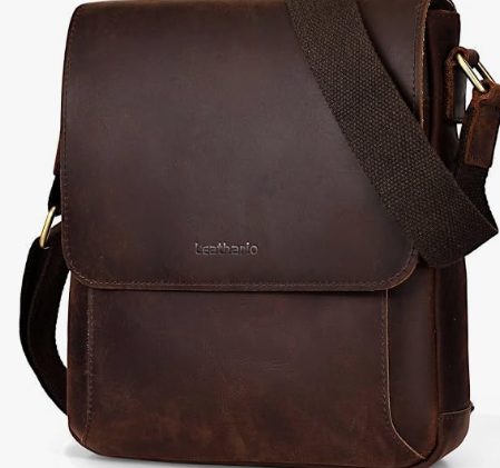 Leathario Men's Crossbody Bag, Vegan Leather, Shoulder Purse Side Sling Satchel, Small Messenger for Travel Work Daily