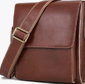 Men's Vintage Leather Messenger Bag – Vertical Flap Crossbody Shoulder Bag — 3
