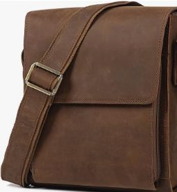 Men's Vintage Leather Messenger Bag – Vertical Flap Crossbody Shoulder Bag — 4