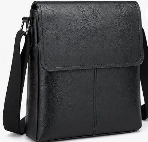 Men's Faux Leather Crossbody Bag – Slim Vertical Messenger Shoulder Bag
