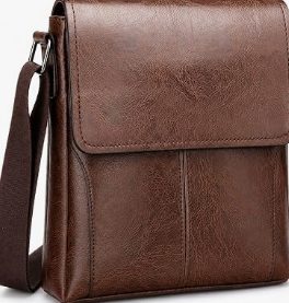 Men's Faux Leather Crossbody Bag – Slim Vertical Messenger Shoulder Bag — 2