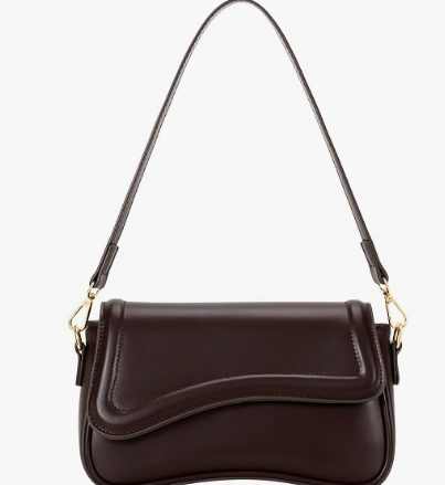 Women's Curved Flap Shoulder Bag – Small Underarm Purse with Gold Hardware