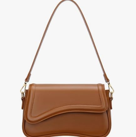 Women's Curved Flap Shoulder Bag – Small Underarm Purse with Gold Hardware — 2